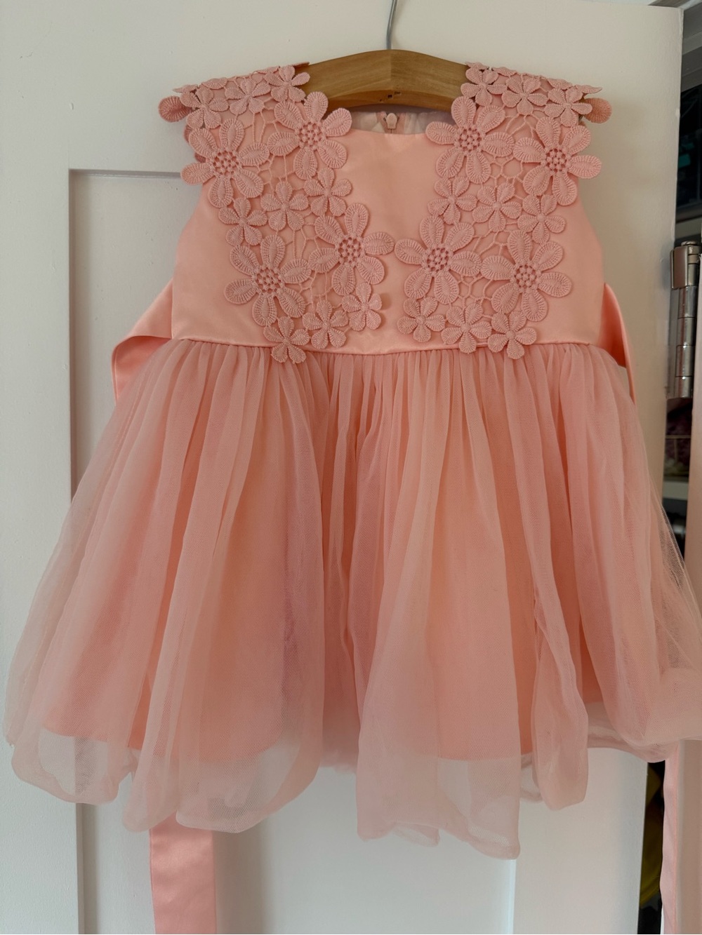 Baby Dress 12 M - Blush Pink Floral Appliqué Tulle Dress for First Birthday